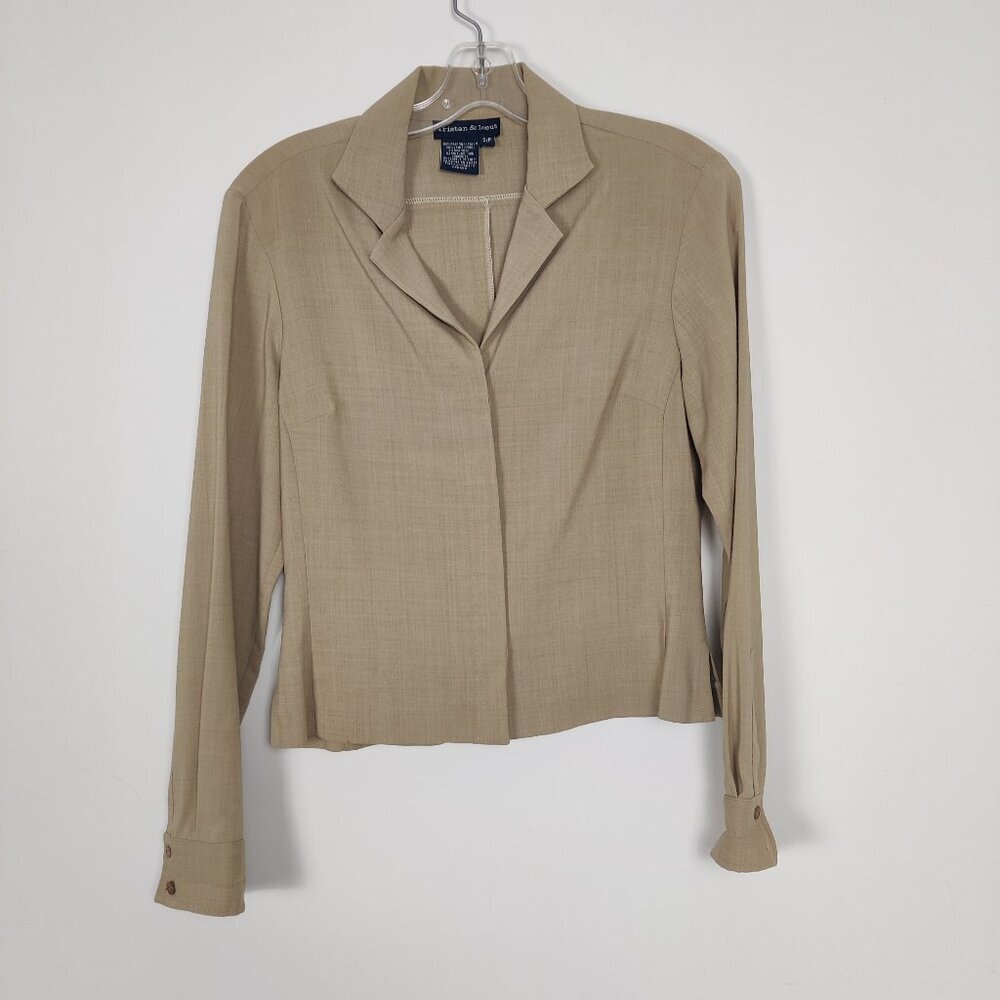 Tristan & Iseut Women's Blouse in Tan Size Small Wool Quiet Luxury Old Money